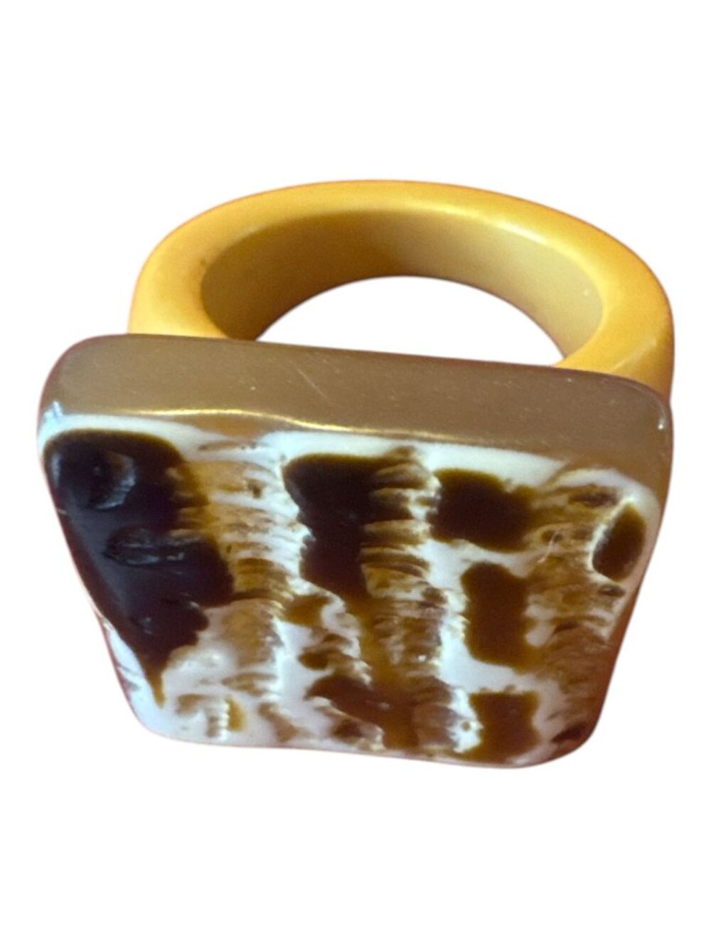 Vintage Chunky Resin Statement Ring – Marbled Tortoiseshell Top – Size 6